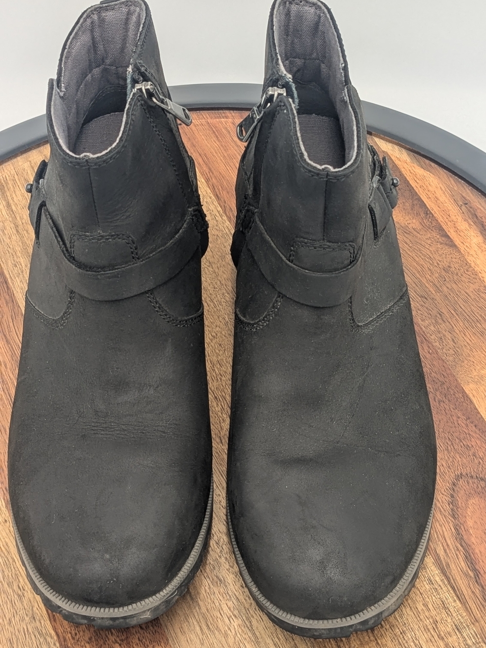 Teva Women’s Black Leather Ankle Moto Boots Size 9 Buckle Zip